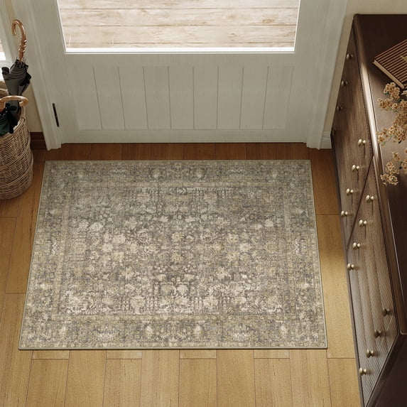BERTHMEER 2'x3' Small Area Rugs for Doorway Bedroom Entryway Kitchen Dorm Entrance Vintage Non Slip Washable Oriental Traditional Rugs,Deep Brown
