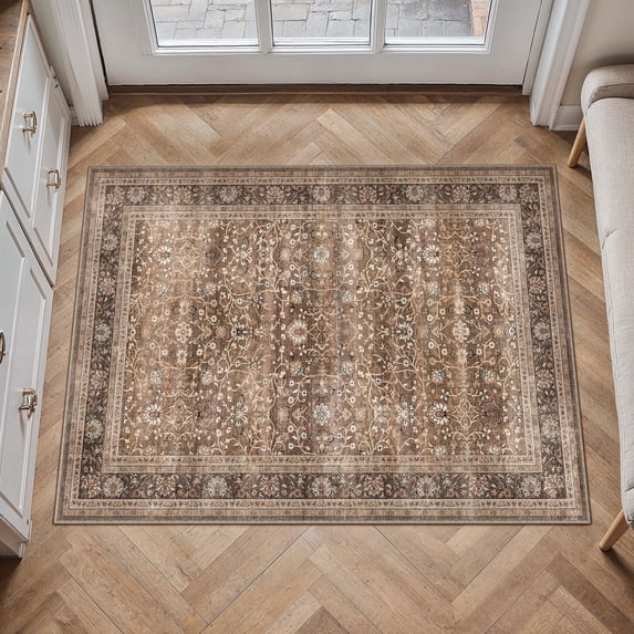 BERTHMEER 2'x3' Small Area Rugs for Doorway Entryway Kitchen Bedroom Dorm Entrance Bathroom Vintage Non Slip Washable Traditional Oriental Rugs,Brown