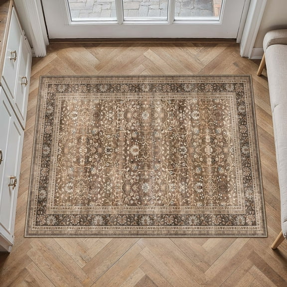 BERTHMEER 2'x3' Small Area Rugs for Doorway Entryway Kitchen Bedroom Dorm Entrance Bathroom Vintage Non Slip Washable Traditional Oriental Rugs,Brown