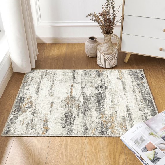 BERTHMEER 2'x3' Small Area Rugs for Entryway Doorway Kitchen Bedrooom Indoor Machine Washable Non-slip Rugs, Gray and Golden