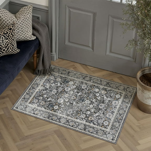 BERTHMEER 2'x3' Small Area Rugs for Entryway Doorway indoor Doormats Bathroom Machine Washable Non-slip, Black