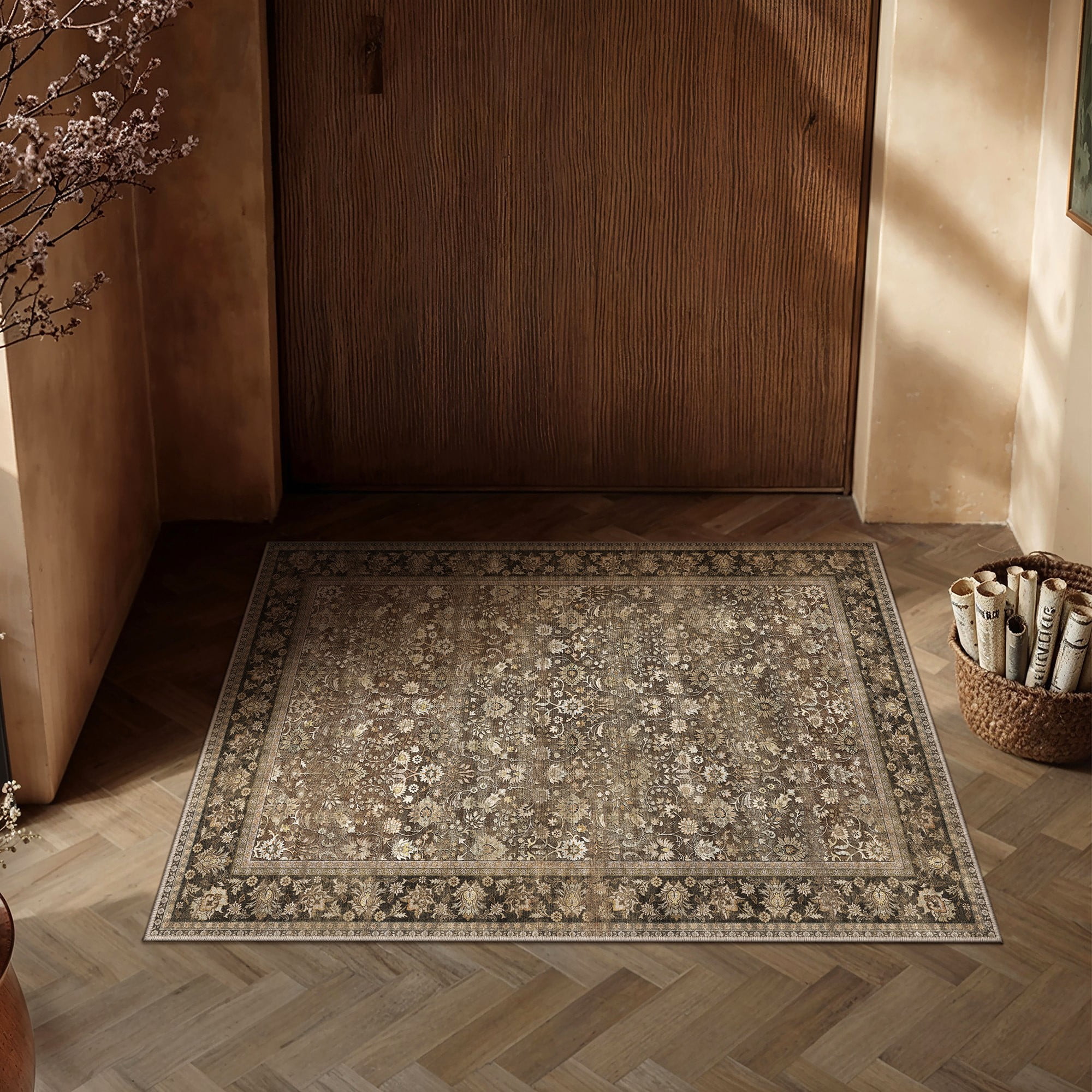 berthmeer 2'x3' small area rugs for entryway doorway indoor doormats bathroom machine washable non-slip, brown