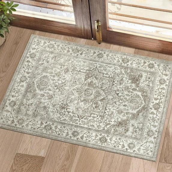 BERTHMEER 2'x3' Small Area Rugs for Entryway Entrance Dooorway Bedroom Laundry Rugs,Non-Slip Machine Washable Indoor Rugs,Taupe and Beige