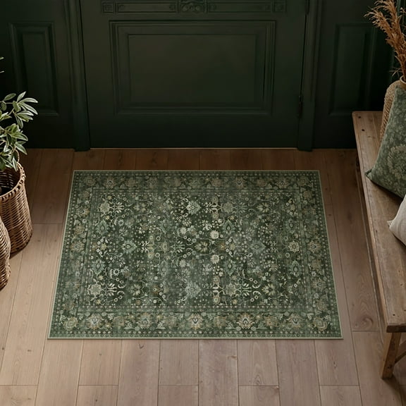 BERTHMEER 2'x3' Small Area Rugs for Entryway Entrance Doorway Indoor Doormats Machine Washable Non-slip Rugs,Deep Green