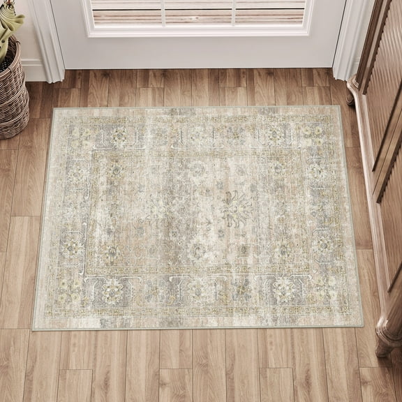 BERTHMEER 2'x3' Small Area Rugs for Kitchen Bedroom Entryway Dorm Entrance Bathroom Non Slip Washable Vintage Traditional Oriental Rugs,Apricot