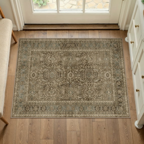 BERTHMEER 2'x3' Small Area Rugs for Kitchen Bedroom Entryway Dorm Entrance Bathroom Vintage Non Slip Washable Traditional Oriental Rugs,Brown