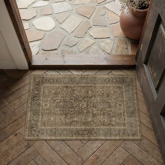 BERTHMEER 2'x3' Small Area Rugs for Kitchen Bedroom Entryway Dorm Entrance Bathroom Vintage Non Slip Washable Traditional Oriental Rugs,Brown
