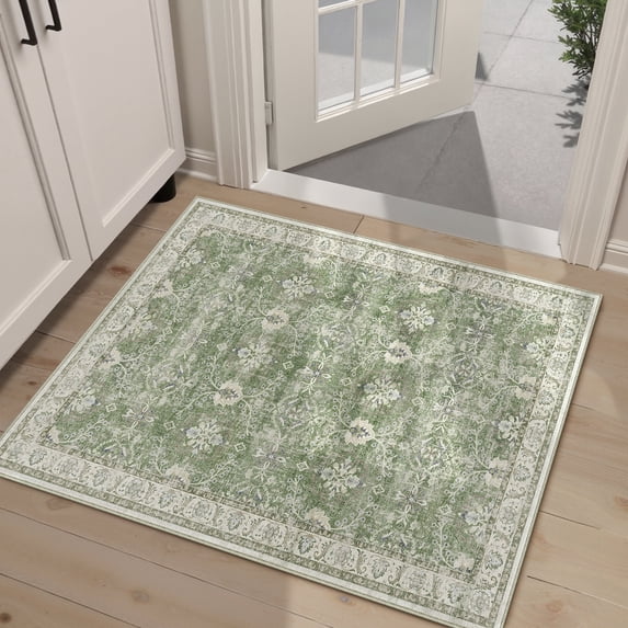 BERTHMEER 2'x3' Small Area Rugs for Kitchen Bedroom Entryway Dorm Entrance Bathroom Vintage Non Slip Washable Traditional Oriental Rugs,Light Green