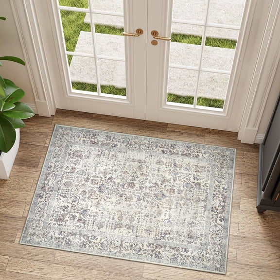 BERTHMEER 2'x3' Small Area Rugs for indoor Entryway Door Entrance Washable Throw Rugs Non skid, Brown Multi