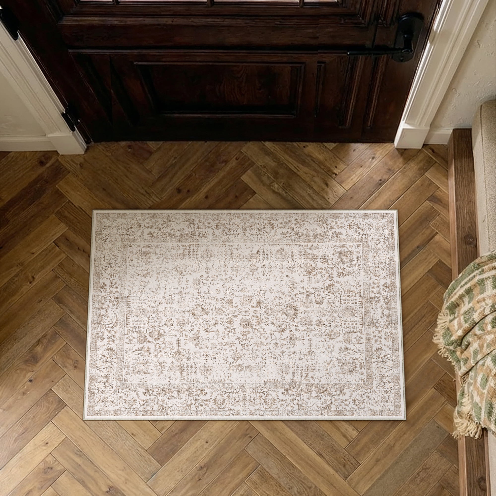 berthmeer 2'x3' small area rugs for indoor entryway door entrance washable throw rugs non skid, brown