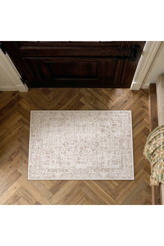 2'x3' Small Area Rugs for indoor Entryway Door Entrance Washable Throw Rugs Non skid, Brown