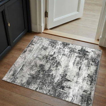 BERTHMEER 2'x3' Small Black Area Rugs for Bathroom Bedroom Entryway Kitchen Dorm Entrance Non Slip Washable Modern Abstract Rugs