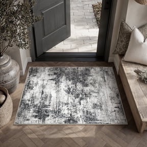 BERTHMEER 2'x3' Small Black Area Rugs for Bathroom Bedroom Entryway Kitchen Dorm Entrance Non Slip Washable Modern Abstract Rugs