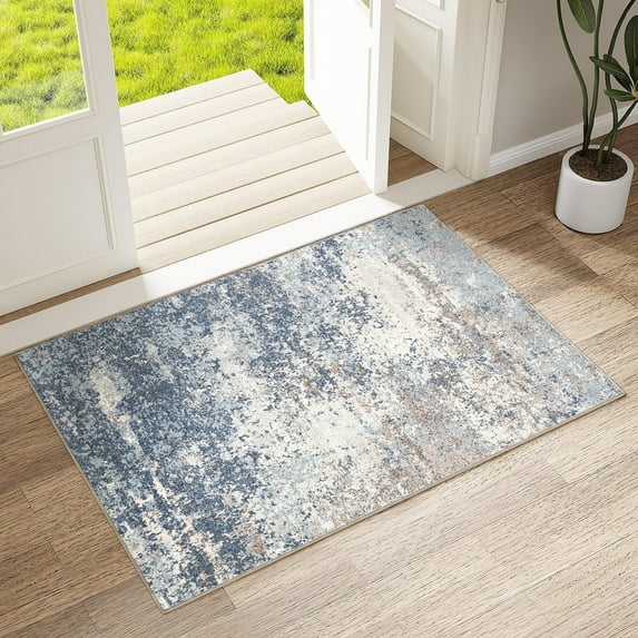 BERTHMEER 2'x3' Small Blue Area Rugs for Bathroom Bedroom Entryway Kitchen Dorm Entrance Non Slip Washable Gray Modern Abstract Contemporary Rugs