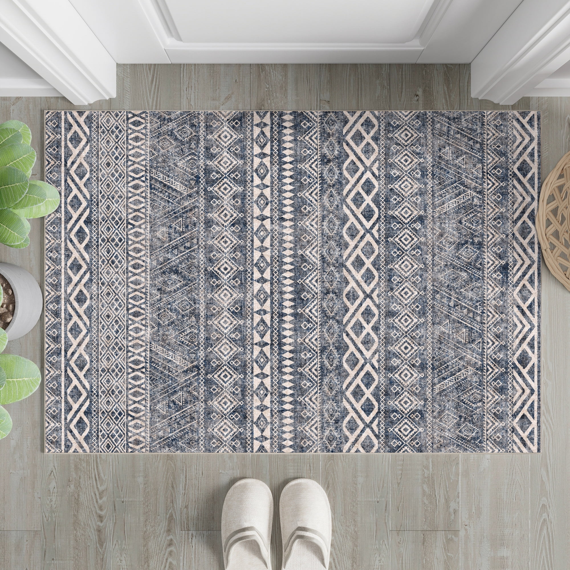 Blue Entry Rugs BERTHMEER 2'x3' Small Boho Blue Area Rugs for Bathroom Bedroom Entryway ...