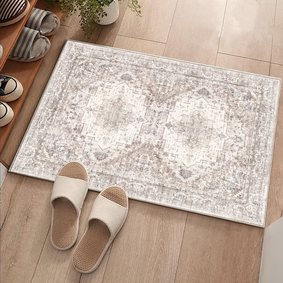 BERTHMEER 2'x3' Small Brown Area Rugs for Entryway Doorway Entrance Bedroom Kitchen Bathroom indoor Doormats Machine Washable Non-slip