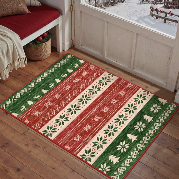 BERTHMEER 2'x3' Small Christmas Area Rugs for Entryway Bathroom Christmas Rugs for Bedroom Kitchen Dorm Holiday Decor for Entrance Non Slip Washable Red and Green Indoor Carpets