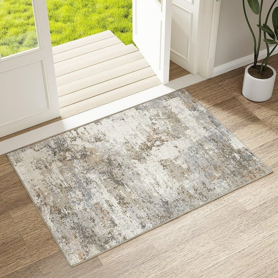 BERTHMEER 2'x3' Small Gray Area Rugs for Bathroom Bedroom Entryway Kitchen Dorm Entrance Non Slip Washable Brown Modern Abstract Contemporary Rugs