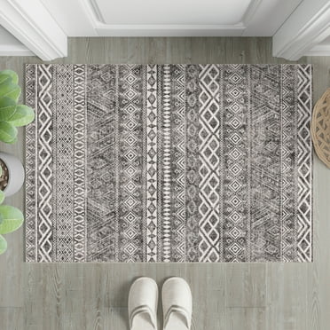 BERTHMEER 2'x3' Small Gray Boho Moroccan Area Rugs for Bathroom Bedroom Entryway Kitchen Dorm Entrance Non Slip Washable Vintage Neutral Bohemian Geometric Carpet