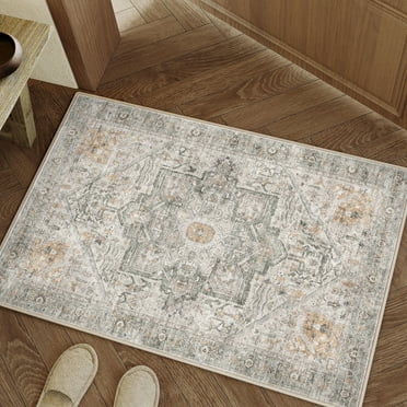 BERTHMEER 2'x3' Small Gray Taupe Area Rugs Washable Throw Rugs for Entryway Kitchen Doorway Entrance Indoor Traditional Doormats Non-slip Washable Rugs