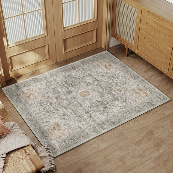 BERTHMEER 2'x3' Small Gray Taupe Area Rugs Washable Throw Rugs for Entryway Kitchen Doorway Entrance Indoor Traditional Doormats Non-slip Washable Rugs