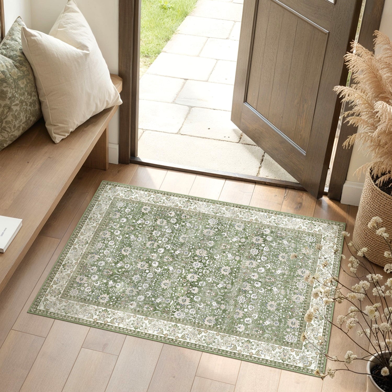 BERTHMEER 2'x3' Small Green Distressed Area Rugs