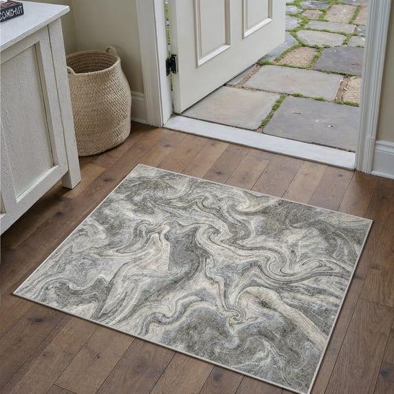BERTHMEER 2'x3' Small Modern Abstract Area Rugs for Bathroom Bedroom Entryway Kitchen Dorm Entrance Non Slip Washable Distressed Contemporary Indoor Rugs,Blue Golden and Gray