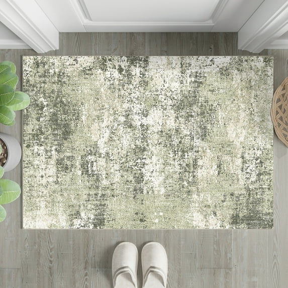 BERTHMEER 2'x3' Small Modern Abstract Area Rugs for Bathroom Bedroom Entryway Kitchen Dorm Entrance Non Slip Washable Distressed Contemporary Indoor Rugs,Green