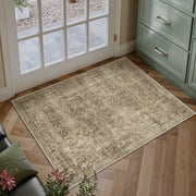 BERTHMEER 2'x3' Washable Small Golden Brown Area Rugs for Entryway Kitchen Doorway Entrance Dorm Kitchen Traditional Vintage Oriental Indoor Doormats Non-slip Rugs