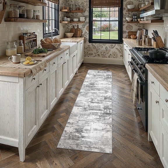BERTHMEER 2'x6' Abstract Hallway Runner Rugs Entryway Kitchen Living Room Bedroom Rugs,Non-Slip Machine Washable Rug,Gray