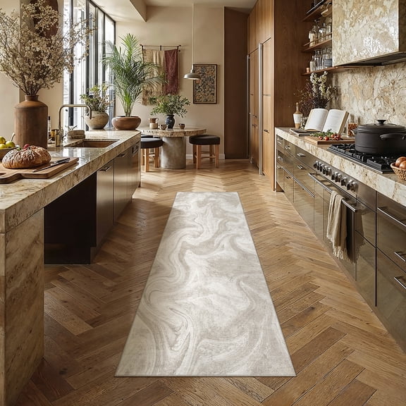 BERTHMEER 2'x6' Abstract Runner Rugs for Hallways Bathroom Bedroom Entryway Entrance Kitchen Washable Non Slip Modern Contemporary Distressed Indoor Runner Rugs,Beige