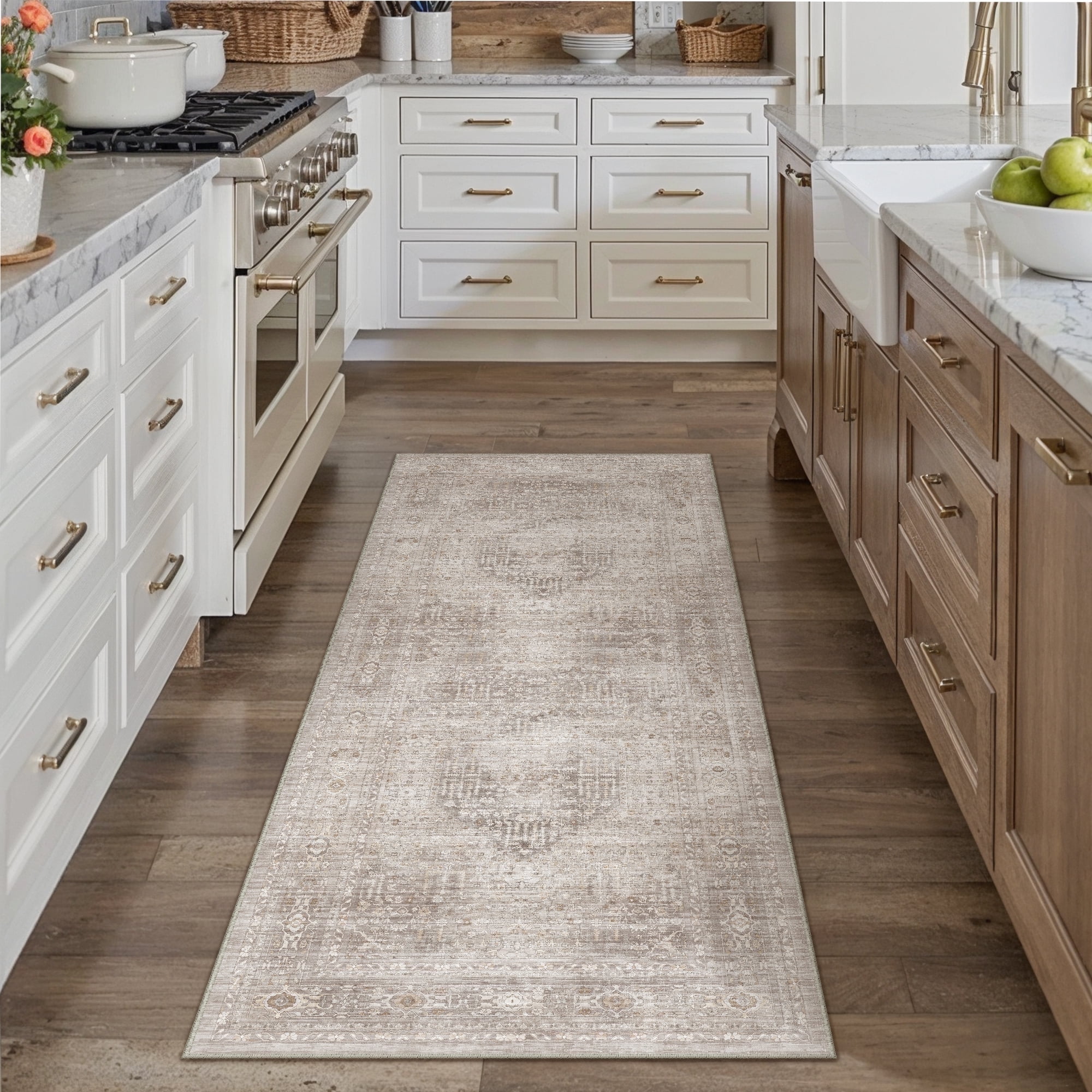 berthmeer 2'x6' runner rugs for hallway bathroom bedroom entryway kitchen dorm non slip washable beige vintage oriental traditional distressed runner rugs
