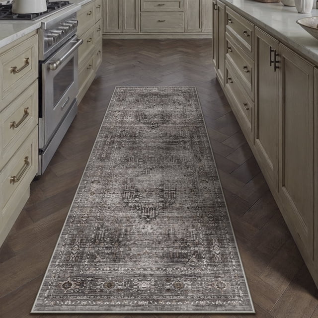 BERTHMEER 2'x6' Runner Rugs for Hallway Bathroom Bedroom Entryway Kitchen Dorm Non Slip Washable Brown Vintage Oriental Traditional Distressed Runner Rugs