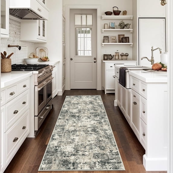 BERTHMEER 2'x6' Gray Runner Rugs for Hallway Entryway Kitchen Bathroom Bedroom Indoor Non-Slip Washable Rug 3D Textured Hard Rugs