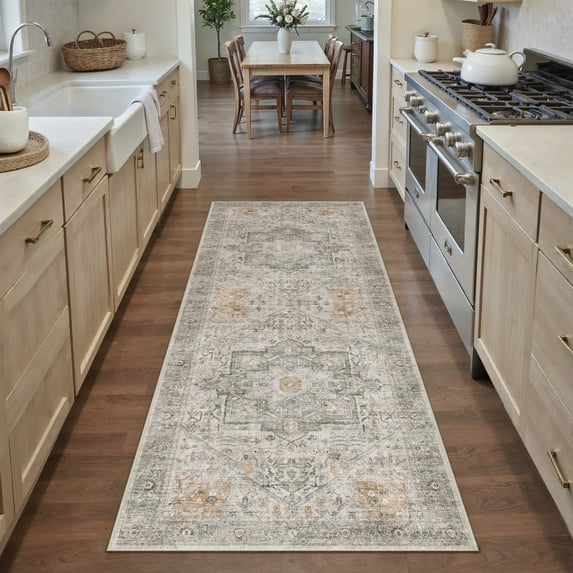 BERTHMEER 2'x6' Gray Taupe Traditional Runner Rugs for Hallway Corridor Dorm Kitchen Entryway Entrance Bedroom Washable Vintage Non-slip Runner Rugs