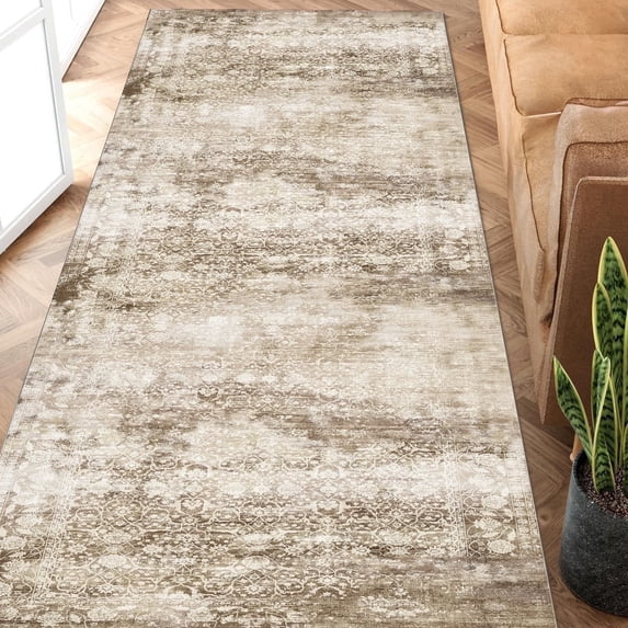 BERTHMEER 2'x6' Runner Rug Abstract Oriental Hallway Entryway Kitchen Living Room Bedroom Runner Rug,Non-Slip Machine Washable Area Rug,Brown