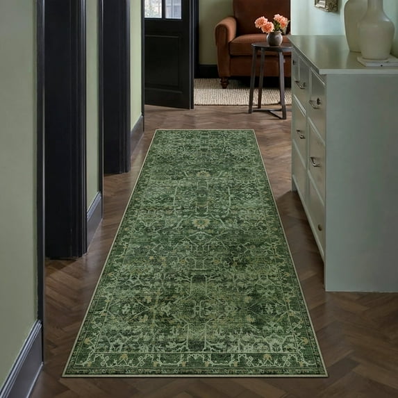 BERTHMEER 2'x6' Runner Rugs for Hallway Bathroom Bedroom Entryway Kitchen Dorm Non Slip Washable Green Vintage Oriental Traditional Distressed Runner Rugs