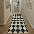 thumbnail image 1 of BERTHMEER 2'x6' Runner Rugs for Hallway Bathroom Bedroom Entryway Kitchen Non Slip Geometric Modern Rhombus Checkered Contemporary Washable Indoor Runner Rugs, Black & Beige, 1 of 5