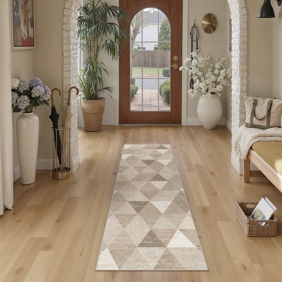 BERTHMEER 2'x6' Runner Rugs for Hallway Bathroom Bedroom Entryway Non Slip Washable Geometric Checkered pattern Rugs Brown Modern Contemporary Runner Rugs