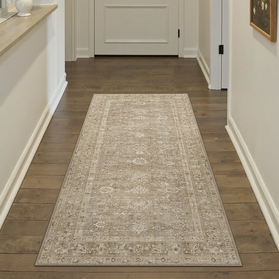 BERTHMEER 2'x6' Runner Rugs for Hallway Corridor Dorm Kitchen Entrance Entryway Bedroom Laundry Washable Vintage Traditional Non-slip Runner Rugs, Brown