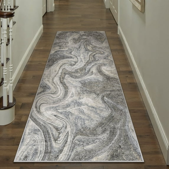 BERTHMEER 2'x6' Runner Rugs for Hallway Kitchen Bathroom Living Room Entryway Laundry Room Washable Non-slip Abstract Contemporary Runner Rugs,Blue Golden and Gray