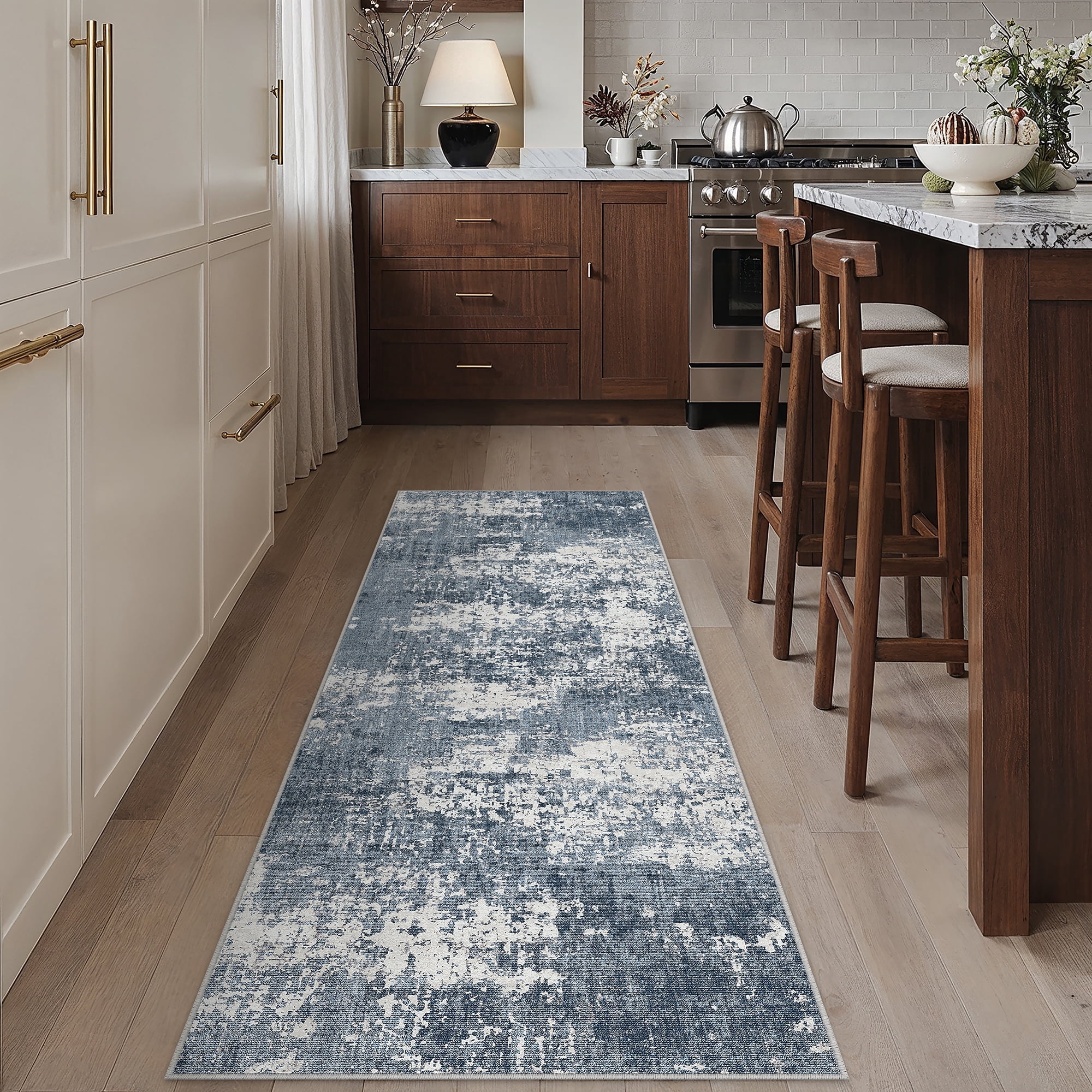 berthmeer 2'x6' runner rugs for hallway kitchen entryway entrance dorm laundry bedroom living room abstract modern contemporary washable non slip runner rugs,deep blue