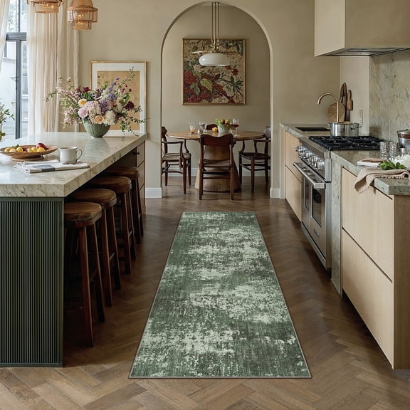 BERTHMEER 2'x6' Runner Rugs for Kitchen Hallway Entryway Entrance Dorm Laundry Bedroom Living Room Washable Non Slip Abstract Modern Contemporary Runner Rugs,Deep Green
