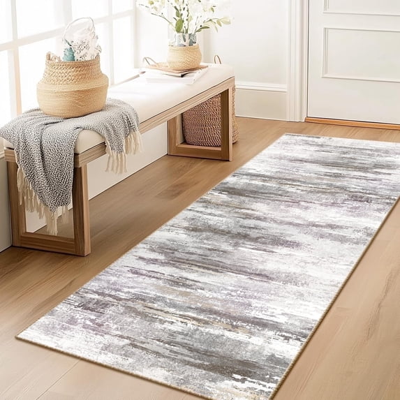BERTHMEER 2'x6' Runner Rugs Non Slip for Bathroom Kitchen Bedroom Entryway Hallway Rugs Machine Washable Abstract Brown and Gray Neutral Modern Beige Contemporary Runner Rugs