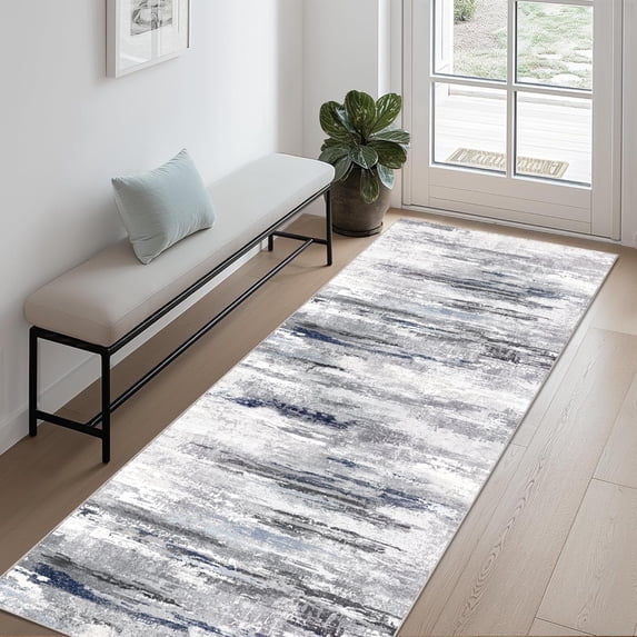 BERTHMEER 2'x6' Runner Rugs Non Slip Washable Abstract for Bathroom Kitchen Bedroom Entryway Hallway Blue and Gray Neutral Modern Contemporary Runner Rugs