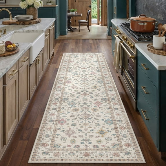 BERTHMEER 2'x6' Runner Rugs for Entrance Bedroom Hallway Kitchen Entryway Bathroom Washable Non-slip Vintage FLoral Oriental Runner Rugs,Multicolor