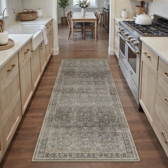 BERTHMEER 2'x6' Runner Rugs for Entryway Kitchen Hallway Entrance Bedroom Non Slip Washable Traditional Vintage Oriental Runner Rugs,Mossy