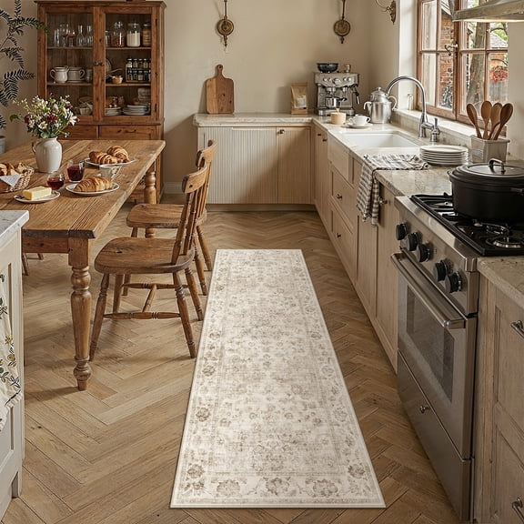 BERTHMEER 2'x6' Runner Rugs for Hallway Bathroom Bedroom Entryway Kitchen Non Slip Washable Beige Vintage Oriental Traditional Distressed Runner Rugs