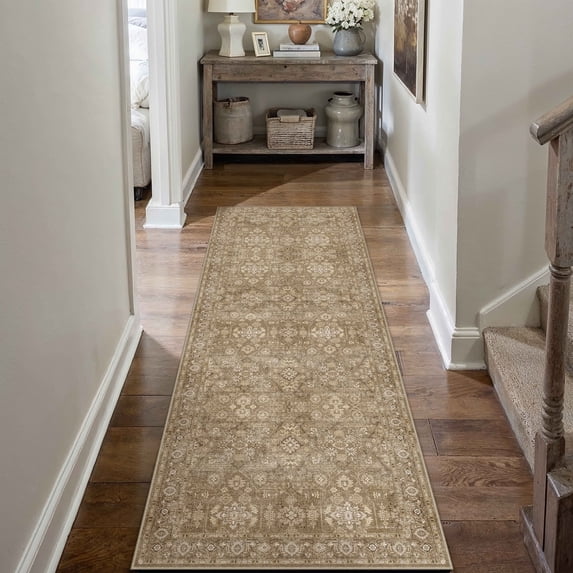 BERTHMEER 2'x6' Runner Rugs for Hallway Bathroom Bedroom Entryway Kitchen Non Slip Washable Beige Vintage Oriental Traditional Distressed Runner Rugs