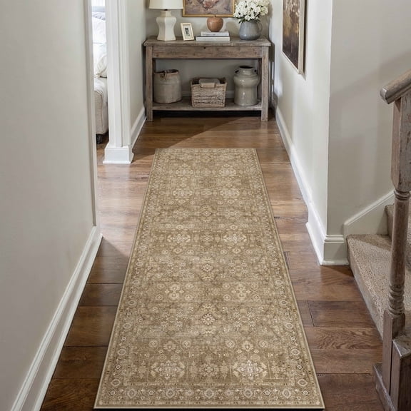BERTHMEER 2'x6' Runner Rugs for Hallway Bathroom Bedroom Entryway Kitchen Non Slip Washable Beige Vintage Oriental Traditional Distressed Runner Rugs